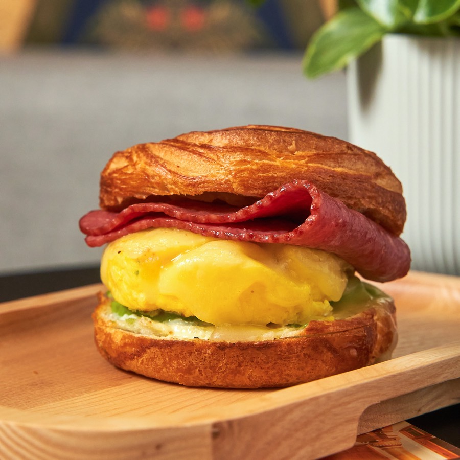 Breakfast sandwich on a croissant